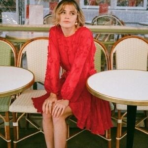 Anthropologie x Mare Mare Amal Textured Embroidered Mini Dress Red L